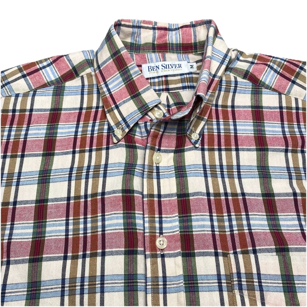 Ben Silver Shirt M Mens S/S Button Down Plaid Preppy Coastal